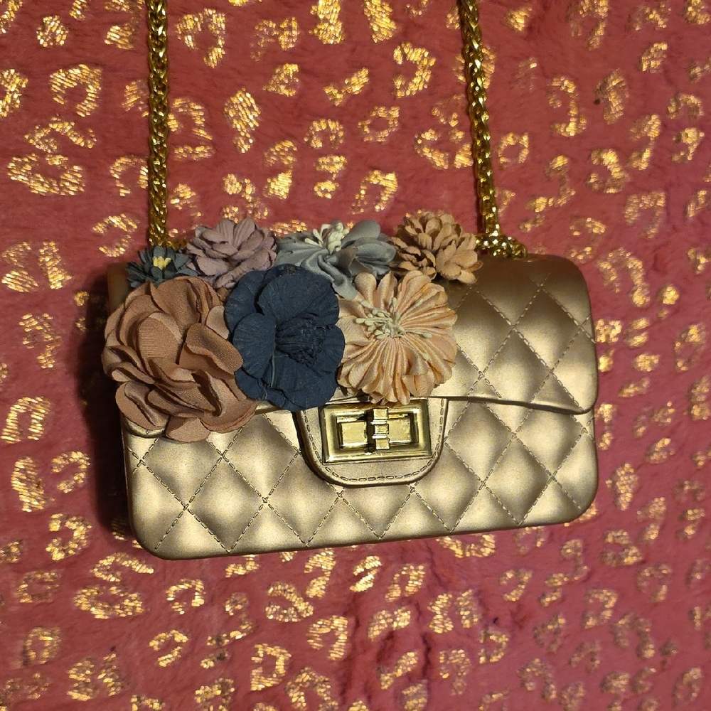 Floral Embellished RoseGold Jelly PhoneBag